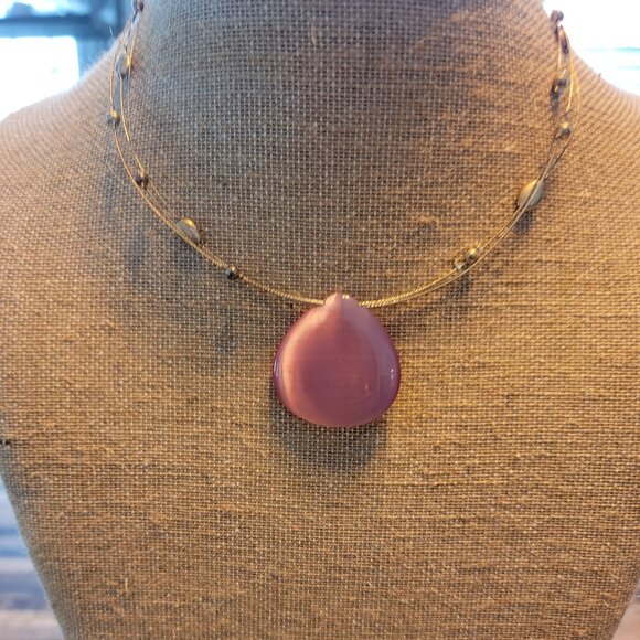 Cat's Eye Large Pink Pendant Necklace - Picture 2 of 10